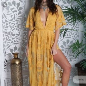 Honey Punch mustard lace dress